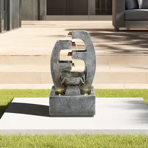 4 Tier Grey Resin Tiered Solar Water Fountain with LED Lights 46 cm