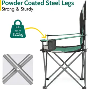 Folding Camping Chair Deluxe Padded High Back Portable Garden Fishing Trail - Green