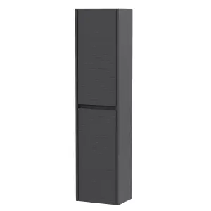 Square Wall Hung 2 Door Tall Bathroom Unit, 350mm - Woodgrain Graphite Grey