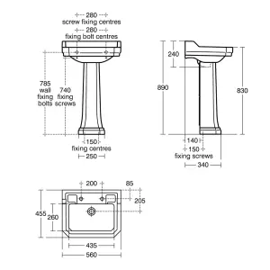 Ideal Standard Waverley Gloss White Rectangular Floor-mounted Full pedestal Basin (H)89cm (W)56cm