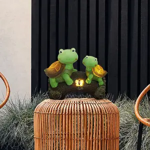 Garden Ornament Turtle Figurine Tortoise Statue Lawn Decor with Solar Lights