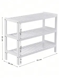 SONGMICS Natural Bamboo 3-Tier Shoe Rack, Shelf For Shoes Plants Books, For Living Room Hallway Bedroom Bathroom, White