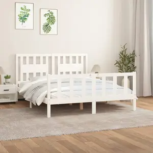 Berkfield Bed Frame with Headboard White Solid Wood Pine 160x200 cm