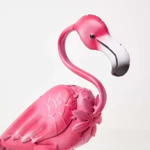 Homescapes Small Metal Pink Flamingo with Hooked Neck, 35 cm Tall