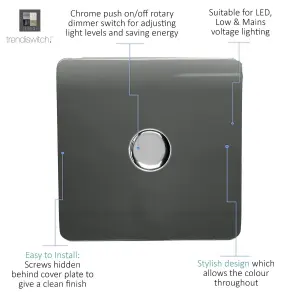 Trendi Switch 1 Gang 1 or 2 way 150w Rotary LED Dimmer Light Switch in Charcoal