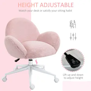 HOMCOM Fluffy Leisure Chair Office Chair with Backrest Armrest Wheels Pink