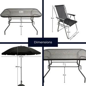 6 Person Garden Furniture Patio Set Table, 6 Chairs & Parasol