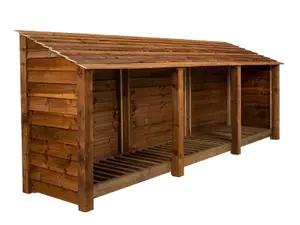 Wooden log store W-335cm, H-126cm, D-88cm - brown finish