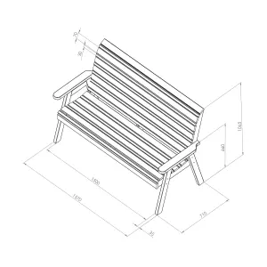 Zest Freya Wooden 3 Seater Garden Outdoor Bench Chair Patio Park