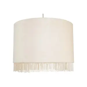 First Choice Lighting Set of 2 Fringed Off White 38cm Fringed Velvet Pendant Shades