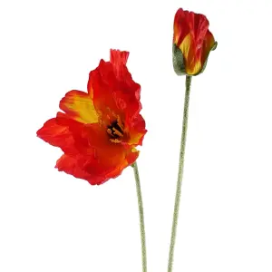 Pack of 6 x 100cm Artificial Poppy Stem - 2 Flowers