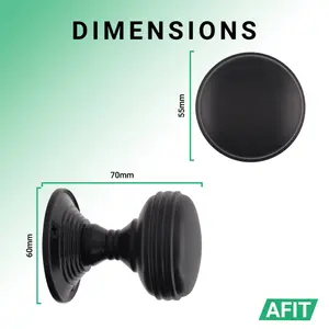 AFIT Lined Door Knobs Matt Black - 4 Pairs of Mortice Knobs (55mm) for Internal Doors