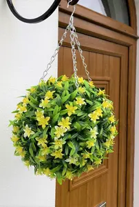 Best Artificial 28cm Yellow Lily Hanging Basket Flower Topiary Ball - Suitable for Outdoor Use - Weather & Fade Resistant