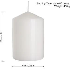 Pillar Candles, Pack of 2, Unscented, Long Burning Time, 15 x 7 cm / 6 x 2.75 in (White, Matt)