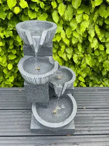 Waterfall x 4 Water Bowls with LED Lights - Solar Panel 47x27x23