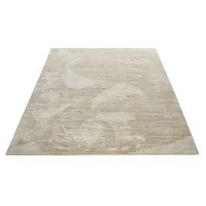 Beige Abstract Wool Luxurious Modern Easy to Clean Abstract Dining Room Bedroom and Living Room Rug -244cm X 305cm