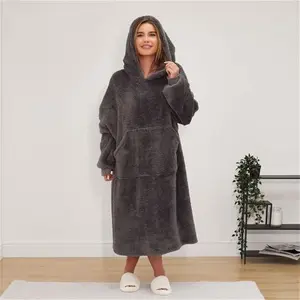 Brentfords Extra-Long Teddy Hoodie Blanket - Charcoal