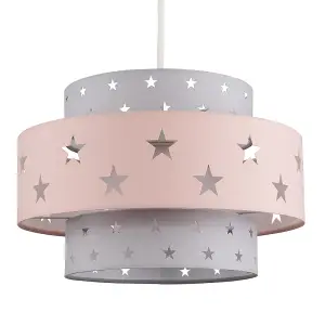 ValueLights Weaver Modern Children's Pink and Light Grey Cut Out Star Design Ceiling Pendant Light Shade