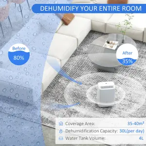 HOMCOM 30L/Day Dehumidifier for Home, with Auto-Clean Filter, 24H Timer