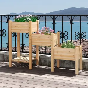 Costway 3 Tier Raised Garden Bed Wooden Elevated Planter W/3 Planter Boxes Drainage Hole