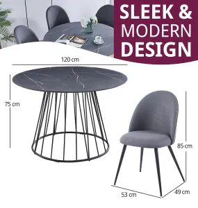 Hallowood Furniture Cullompton Large 120cm Round Table with 6 Grey Curved Back Chairs