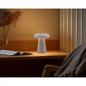 Designer Soft Grey Felt Rechargeable Lamp with Donut Shade 3-Way Touch Dimmable