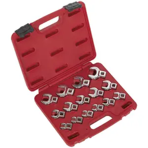 15-Piece Open Ended Crow's Foot Nut Spanner Socket Set with 3/8" Drive Ratchet