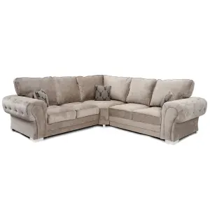 Milan 5 Seater L Shaped Corner Sofa Full Back Chesterfield Arms Mink 2 Corner 2