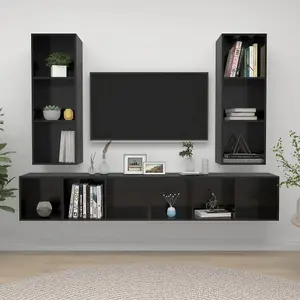 Berkfield Wall-mounted TV Cabinets 4 pcs High Gloss Black Engineered Wood