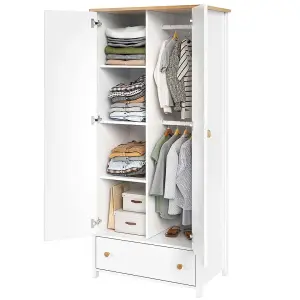 Charming Hinged Door Wardrobe with Drawer, Shelves and Hanging Rail (H)1860mm (W)850mm (D)520mm - Children's Clothing Organiser