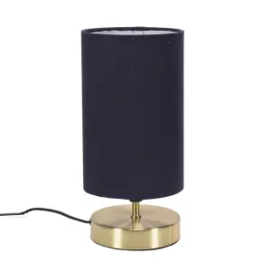 ValueLights Francis Brushed Gold Cylinder Touch Dimmer Table Lamp with Navy Blue Fabric Shade Bedside Light Bedside Light