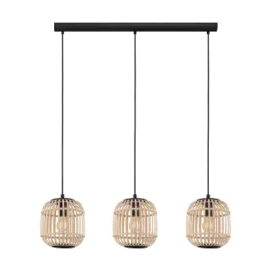 Hanging Ceiling Pendant Light Black & Wicker Cage 3 x 28W E27 Island Lamp