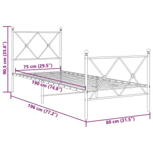 Berkfield Metal Bed Frame without Mattress with Footboard Black 75x190cm