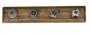 Wall Mounted Coat Hooks,Wood & Ceramic,Black/White