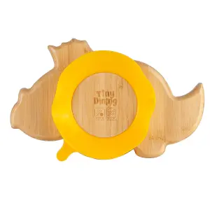 Tiny Dining Dinosaur Bamboo Suction Plate - Pastel Pink