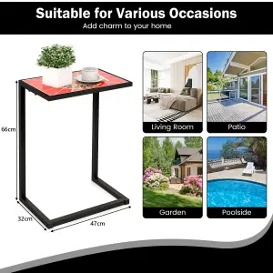 Costway Sofa Side Table C-Shaped Outdoor Coffee Snack Table Laptop Stand Metal Frame