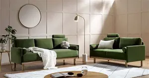 Timber Fern Green Velvet Sofa, 3-Seater - Daals - Sofas