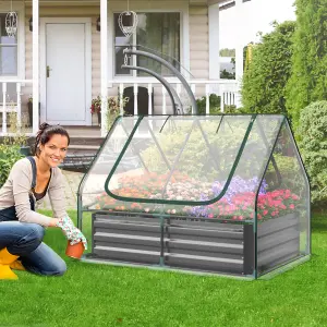 Costway Outdoor Mini Greenhouse w/ Roll-up Zipper Doors & Raised Garden Bed 127 x 95 x 93 cm