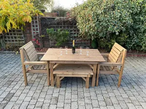 Patio Garden Set - 6ft Straight Edge Table, 2 Chairs & 2 Form Benches