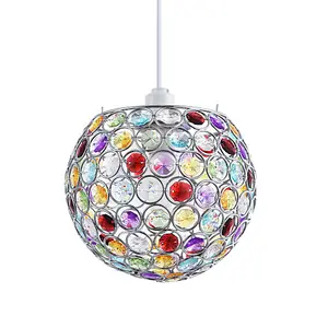 Modern Round Globe Easy Fit Pendant Shade with Small Multi Acrylic Bead Jewels