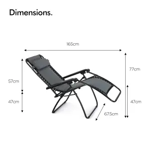 VonHaus Zero Gravity Chair, Textoline Folding Sun Lounger, Heavy Duty Foldable Sunlounger w/ Headrest & Powder Coated Steel Frame