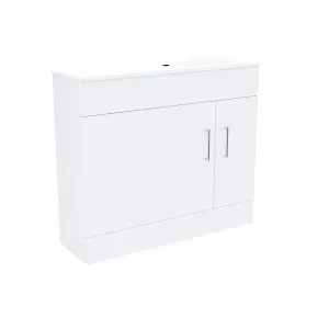 Nes Home James 1000mm White Freestanding Slimline Vanity Cabinet & White Resin Basin