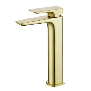 Nes Home Countertop Brushed Brass Tall Square Basin Mono Mixer Tap and Waste