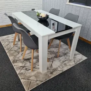 Kitchen Dining Table With 4 Chairs, White Black Table(140X80X75cm) and 4 Dark Grey Tulip Chairs, Kitchen Furniture