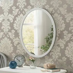 Yearn Contemporary Oval Wall Mirror White 44x34cm