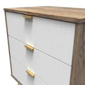 Linear Ready assembled Matt white dark oak effect 3 Drawer Chest of drawers (H)740mm (W)575mm (D)395mm