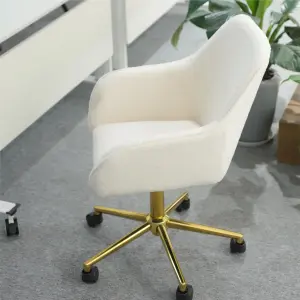 New Teddy Fabric Material Adjustable Height Swivel Home Office Chair For Indoor Office With Gold Legs,White