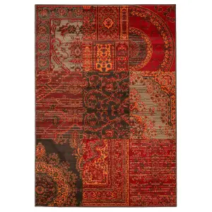 Red Brown Traditional Patchwork Living Room Rug 80x150cm