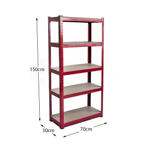 Home Vida 5 Tier Shelf Red Heavy Duty Shelving Unit (H)1500mm (W)700mm