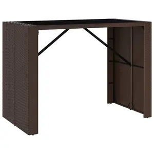 Berkfield Bar Table with Glass Top Brown 145x80x110 cm Poly Rattan